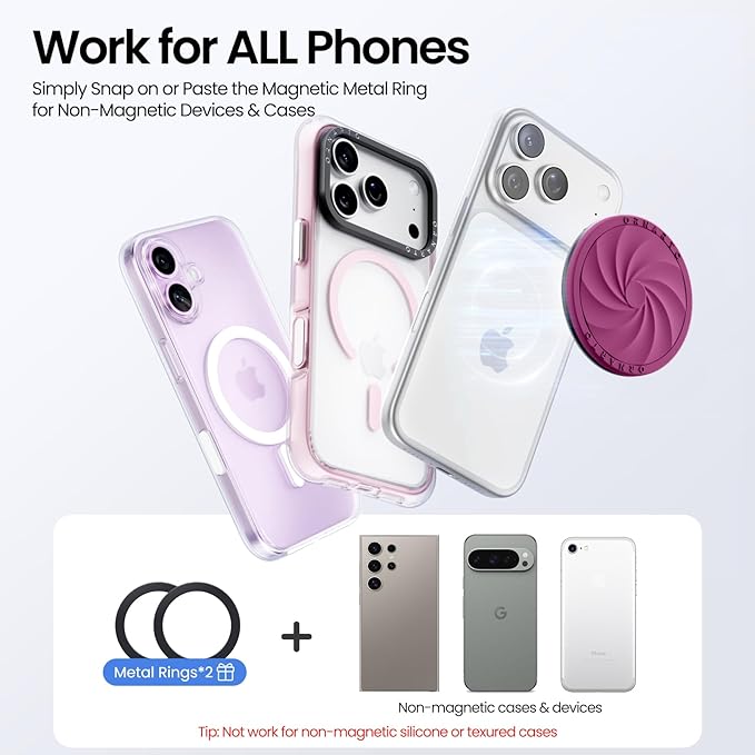ORNARTO Vortuxe for MagSafe Phone Grip with Kickstand, Soft Liquid Silicone Finger Loop Grip, Phone Ring Holder for Back of Phone, Premium Build & Comfy Touch, Fuchsia
