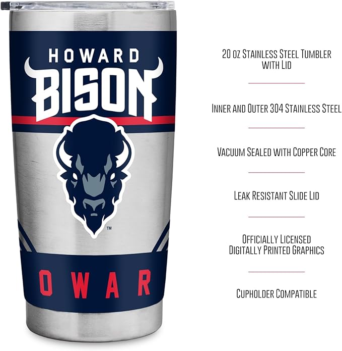 Rico Industries NCAA 20oz Stainless Steel Tumbler with Lid - Great For Coffee, Tea, Water or Cocktails