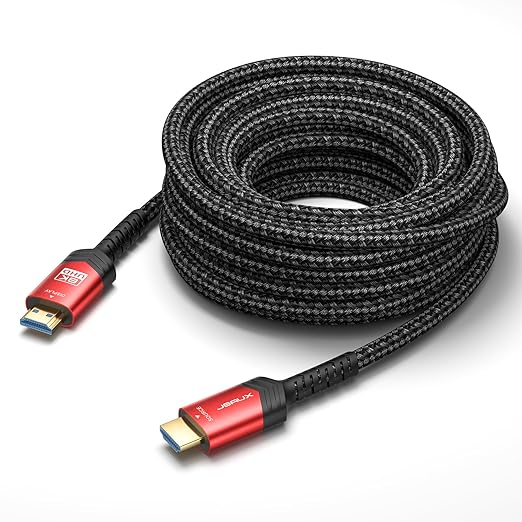 JSAUX 4K Fiber Optic Long HDMI Cable 100 ft 18Gbps High Speed HDMI 2.0 Braided Cord, 4K 60Hz HDR, 2K 1440P 144Hz, 1080p, HDCP 2.2, 3D, ARC, Ethernet Compatible with Monitor TV PC PS5 PS4 Blu-ray -Red
