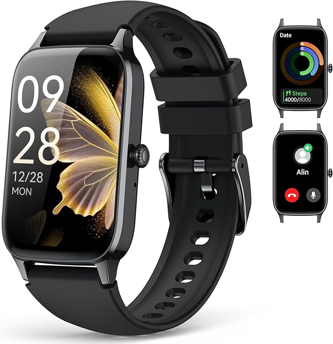 Fitness Tracker for Women Men, Activity Smart Watch Compatible with Android iPhone, Step Counter with 110+ Sports, Sleep Monitor, Calorie Counter, IP68 Waterproof (Black, 1.57)