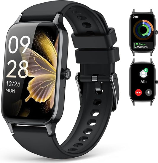 Fitness Tracker for Women Men, Activity Smart Watch Compatible with Android iPhone, Step Counter with 110+ Sports, Sleep Monitor, Calorie Counter, IP68 Waterproof (Black, 1.57)