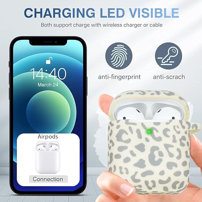 Leopard Silicone Compatible with Airpods Case, Gawnock Soft Earpod Case Flexible Compatible with Airpods 2nd/1st Generation Print Cover for Women Girls with Keychain - Beige Leopard Cheetah