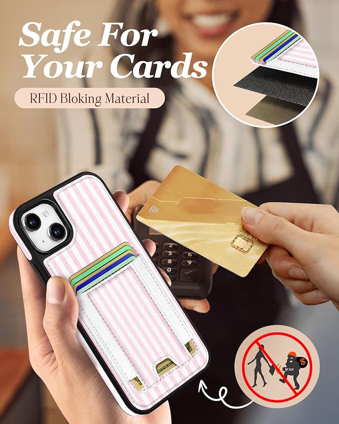 Shorogyt for iPhone 13 Wallet Case - Fits 5 Cards, Compatible with Magsafe Detachable Magnetic Credit Card Holder Leather Cardholder Cute Phone Cover Women Girls for Apple 13, Striped