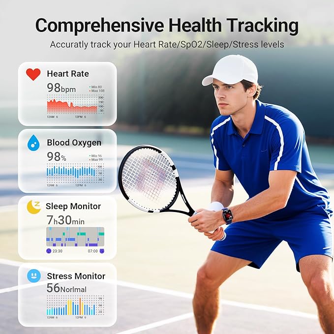 Smart Watches for Women/Men Android iPhone, [1.85" AMOLED Screen] Smartwatch Fitness Tracker 3ATM Waterproof with Bluetooth Calls, AI Control, Heart Rate/SpO2/Sleep Monitor, 7 Days Battery