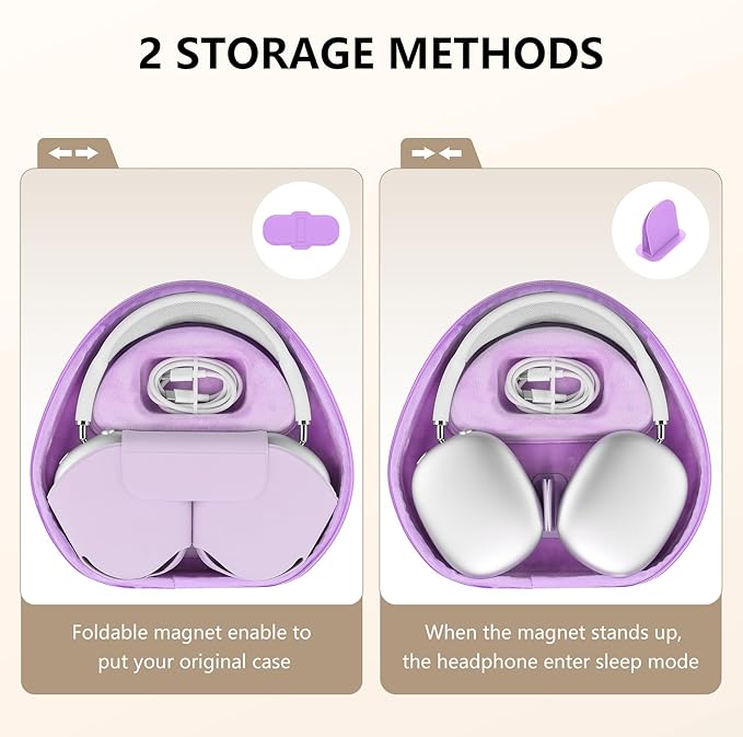 Maxjoy for AirPods Max Case [Shockproof & Dustproof] - Premium PU Leather & EVA Hybrid Hard Protective Cover, Travel Carrying Case with Storage for Apple AirPods Max Headphones (Light Purple)