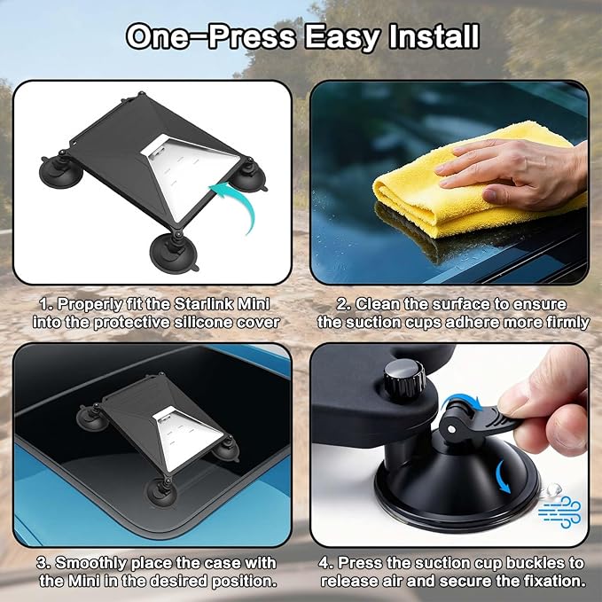 Starlink Mini Mount Suction Cup Car Mount with Protective Silicone Cover & Carabiner, 2-in-1 Sunroof & Window Holder, Water & Sun Resistant, Ideal for Cars, RVs, Boats & Road Trips