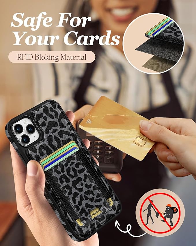 Shorogyt for iPhone 11 Pro Max Wallet Case - Fits 5 Cards, Compatible with Magsafe Detachable Magnetic Credit Card Holder Leather Cardholder Cute Phone Cover Women Girls for Apple 11 ProMax, Leopard