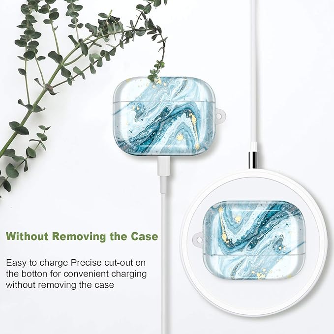 JIAXIUFEN Compatible with AirPods Pro 2019 / Airpods Pro 2nd Generation Case Cover Gold Sparkle Glitter Marble Design Cute Full Protective Silicone TPU Skin Accessories for Women Girl Blue