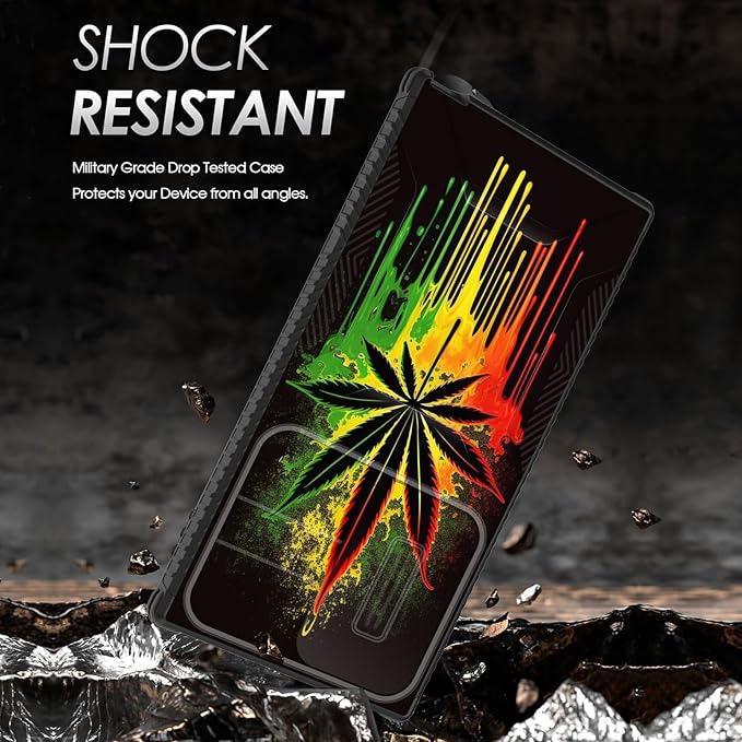 for Galaxy S24 Ultra Case Built in Slide Camera Lens Cover,Heavy Duty Shockproof Protection Dual Layer Case for Samsung Galaxy S24 Ultra 6.8" 2024,Marijuana Leaf Weed
