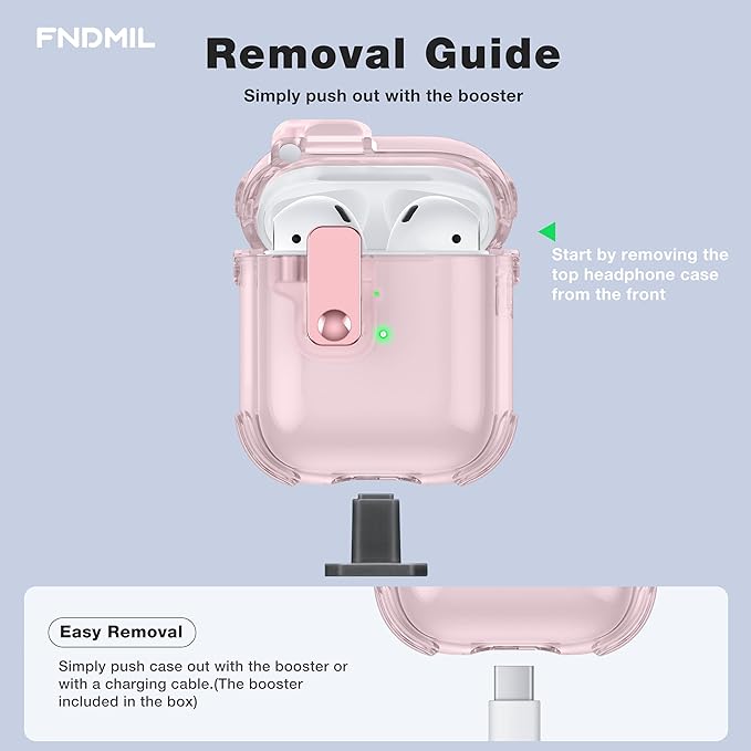 Case for AirPods 1/2 Case Cover with [Lock Safety & Pop Up][Military Shockproof] Anti-Yellow Transparent Soft TPU Wireless Charging for AirPods 1st/2nd Generation Case with Keychain,Clear Pink