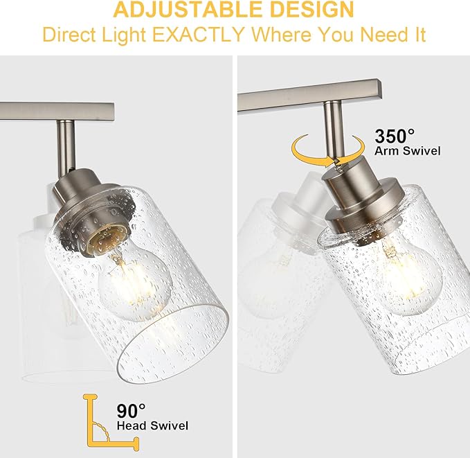 6-Light Brushed Nickel Kitchen Track Lighting Fixtures Ceiling Mount Track Lighting Kit with Bubble Seeded Glass Shade Modern Bathroom Tracking Vanity Lights Ceiling Tracking Accent Shop Light