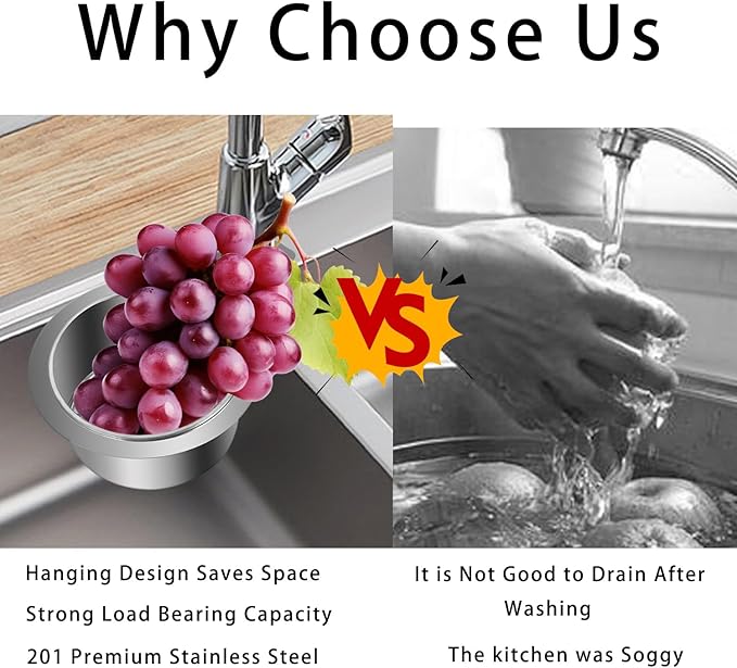 Swan Stainless Steel Sink Strainer Basket with Fast-Draining Side Drain, Includes 2 Double-Sided Scrubbing Sponges for Kitchen, Fruit, Vegetable & Food Waste Disposal (2 Pcs)