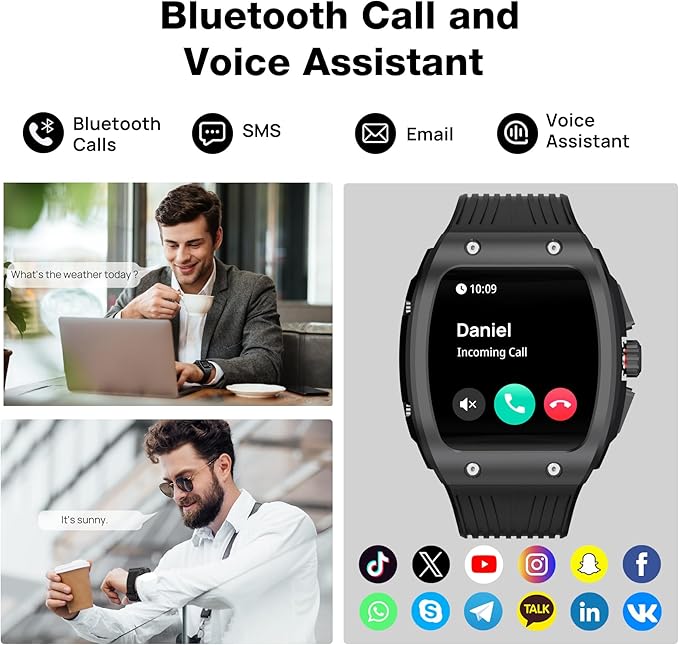 Smart Watches for Men, 1.76" HD Square Touchscreen Smartwatch, Heart Rate/SpO2/Sleep Monitor, Make/Answer Calls, 100+ Sports Modes, IP68 Waterproof Fitness Watch for iPhone Android Compatible (Black)