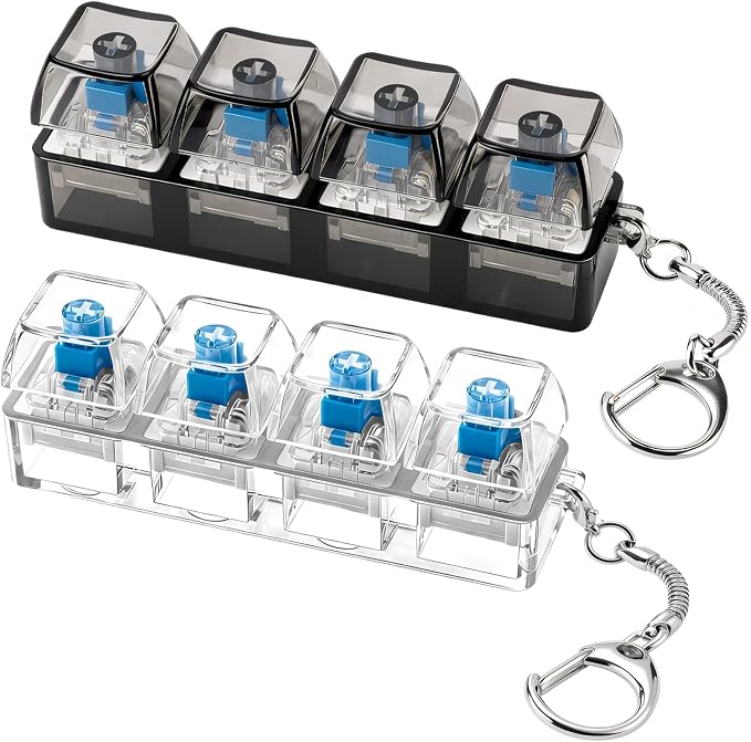 2 Pack Keyboard Fidget Toy Finger Clicker with Clear Keycaps Keychain