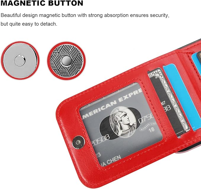 KIHUWEY Compatible with iPhone 15 Case Wallet with Credit Card Holder, Flip Premium Leather Magnetic Clasp Kickstand Heavy Duty Protective Cover for iPhone 15 6.1 Inch (Red)
