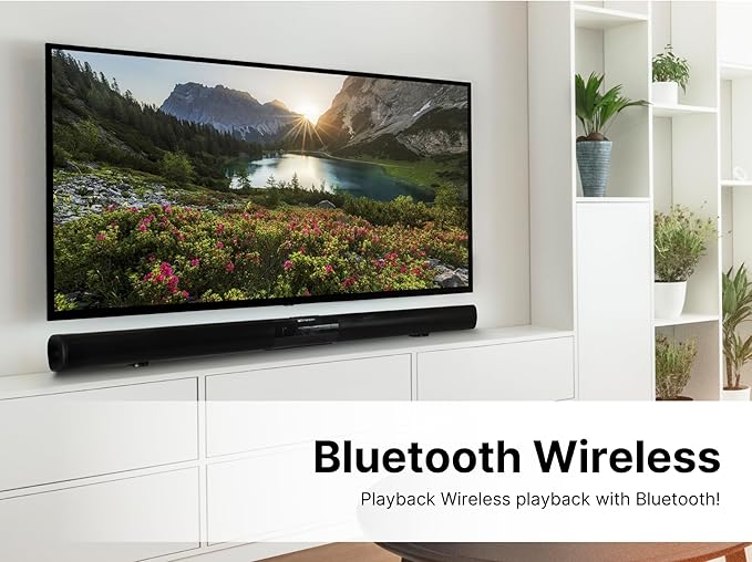 Emerson EHS-2004 42-Inch Bluetooth Soundbar with Built-in Subwoofer, 2.1 Channel Audio, USB/AUX Inputs, FM Radio, Wall Mountable, Remote Control, and Digital LED Display