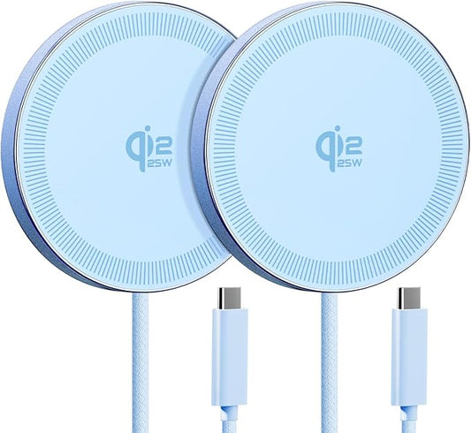 25W Qi2.2 Magnetic Wireless Charger, Fast Charging Pad for iPhone 17/16/15/14/13/12 Series & AirPods, Strong Magnet, Thin & Portable for Travel Home Office (Blue, 2Pack)