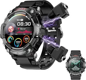 Smart Watch with Earbuds, for iOS Android Phone,3 in 1 Round Fitness Tracker, 1.52 Inch Full Touch Screen, Answer/Make Calls, for Men and Women, Sleep Monitor, Motion Long Standby, Music Player