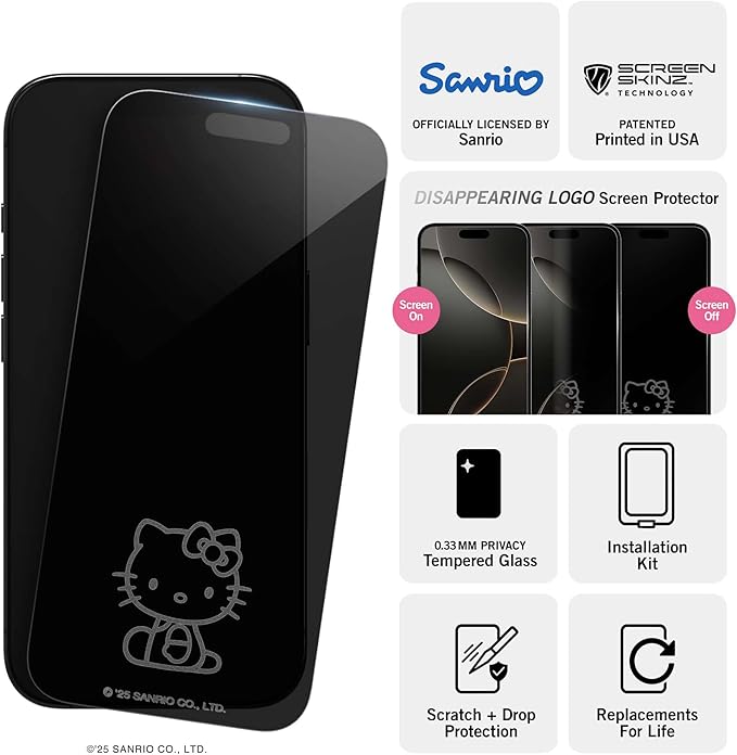 Hello Kitty Looking Privacy Screen Protector -for iPhone 14 Plus,13 Pro Max - with Disappearing Logo - Scratch-Resistant and Easy-to-Install Screen Protectors (Includes Installation Tray)