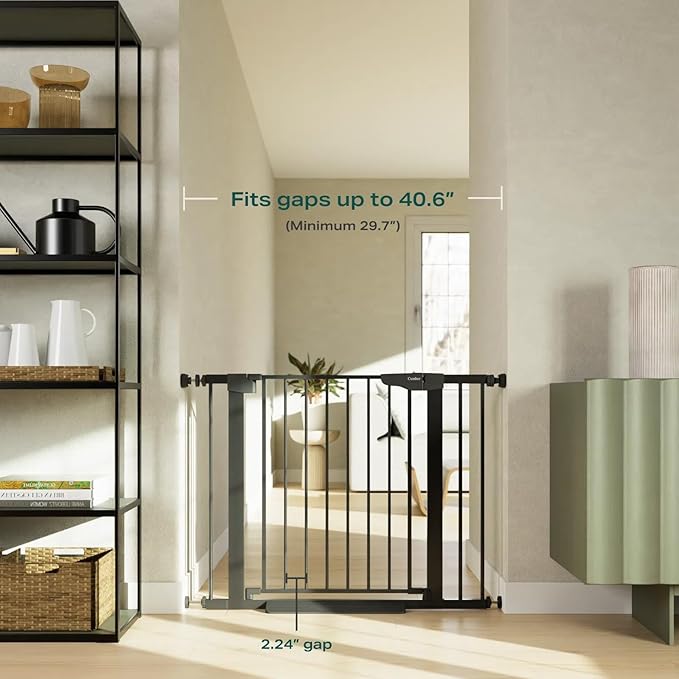 Cumbor 2 Pack 29.7-40.6" Baby Gate for Stairs, Mom's Choice Awards Winner-Auto Close Dog Gate for doorways, Pressure Mounted Pet Gates Indoor, Easy Walk Thru Wide Safety Child Gate for Dog, Black