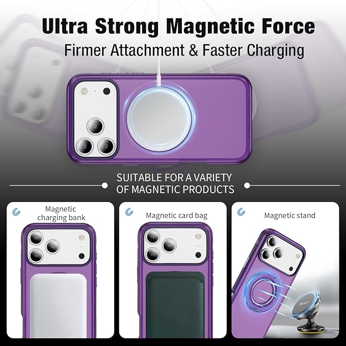 for iPhone 17 Pro Max Case [Compatible with Magsafe] [15 FT Military Grade Drop Protection] with Screen Protector & Lens Protector,Shockproof Kickstand Phone Case for iPhone 17 Pro Max(Purple)