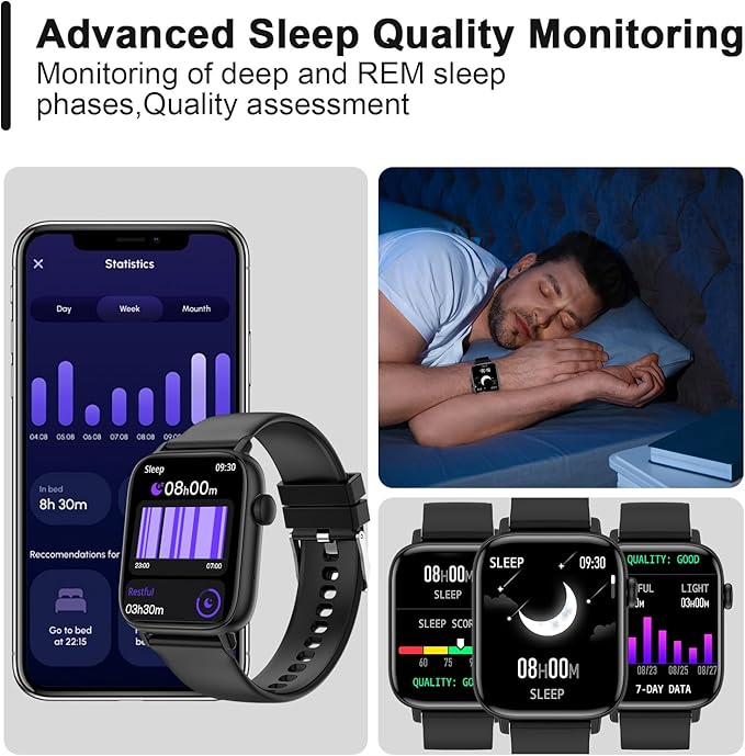 Smart Fitness Tracker Watch with Heart Rate Monitor, Activity Tracker with Pedometer, Sleep Monitor, Calories & Step Counter, Waterproof Smart Watch for Women Men Fitness Watch for Sports (Black)