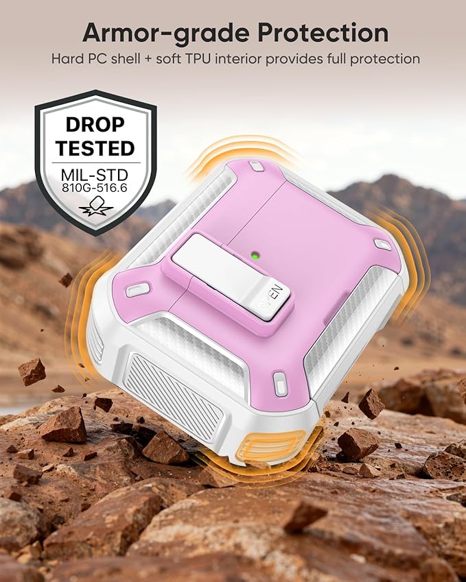 MoKo for AirPods Pro 3 Case with Lock 2025 - Compatible with MagSafe, Phone Stand & Auto Pop-up for AirPods Pro 3rd Generation Case, Military-Grade Protective Cover with Cleaner Kit, White + Pink