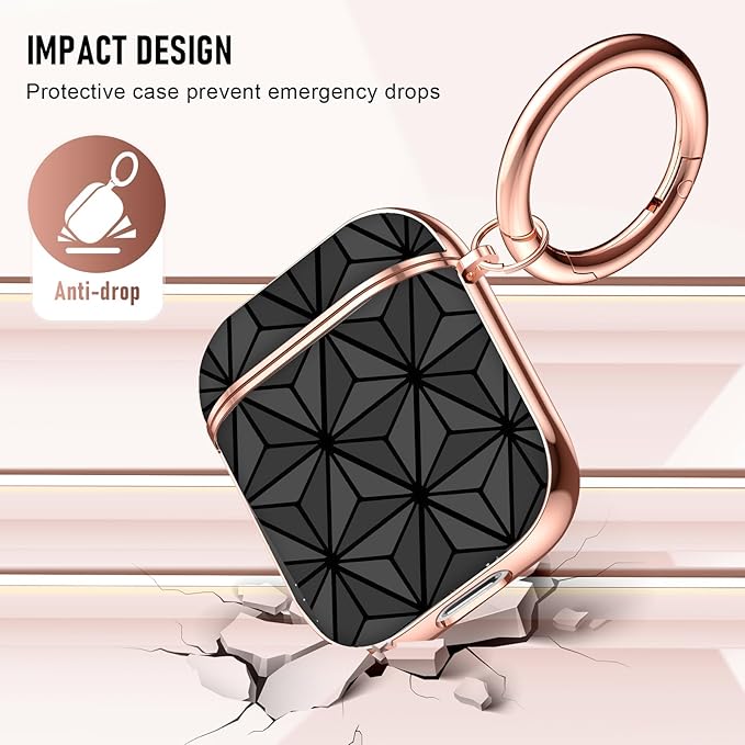 Maxjoy for AirPods 2nd Generation Case, Unique Design Hard Protective Shockproof Airpods Case Cover with Keychain Compatible with Apple AirPods 1st and 2nd Charging Case for Women Men,Black Triangle