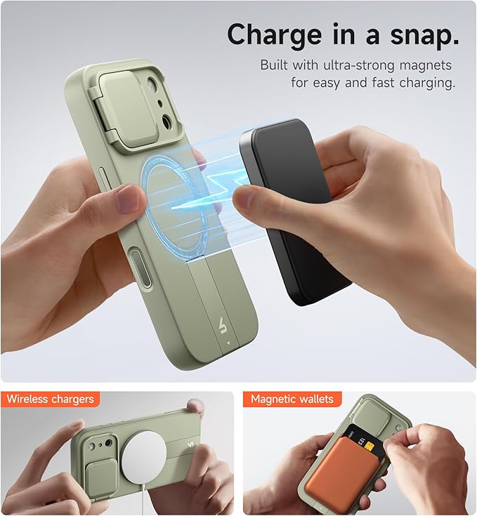 SURITCH for iPhone 17 Pro Max Case with Camera Control Cover, Camera Cover and Adjustable Kickstand, Compatible with MagSafe, Shockproof Bumper Protective Cases 6.9 Inch, Green