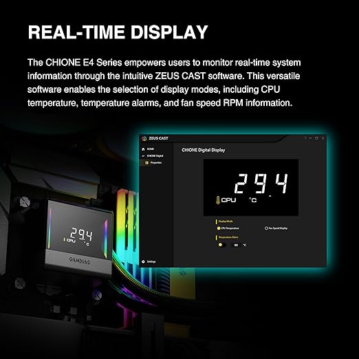 GAMDIAS 360mm AIO CPU Cooler & ARGB Liquid Cooler with Digital Display, Patented 4600RPM Pump, Clean Cable Design, 3X 120mm PWM Fan with MoBo Sync, Intel LGA 1700/1200, AMD AM5/AM4, CHIONE E4-360