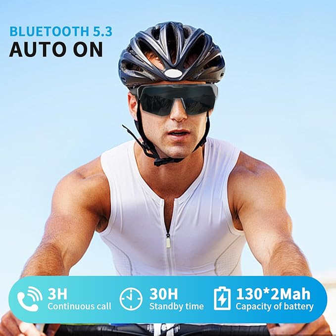 Cycling Smart Glasses for Men Women, Polarized UV Protection Smart Sunglasses, Built-in Mic & HD Open Ear Speakers, Voice Assistant, Wireless Sport Bluetooth Glasses for Running Driving Hiking