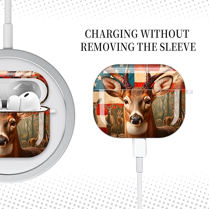 Case for AirPod Pro 3 Shock-Proof Protective Hard Case with Golden Keychain Compatible with Apple Airpods Pro 3rd Generation 2025 (American Flag Deer Forest)