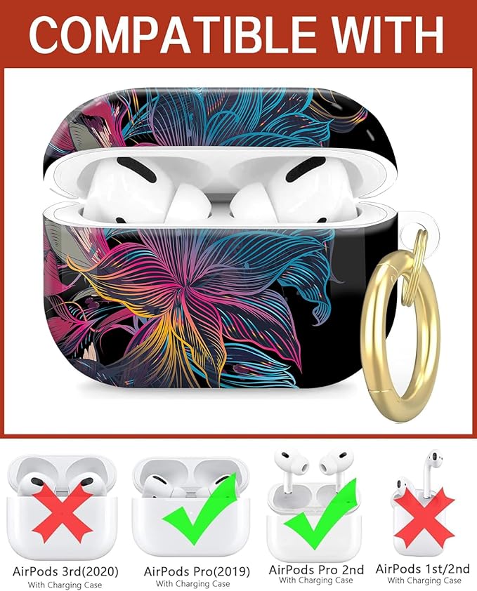 Compatible with Airpod Pro 2nd/1st Generation,Full Protection Cover for Women,Accessories Hard Case Portable & Shockproof for Airpod Pro 2nd Charging Case 2023/2022/2019(Dazzling Flowers from)