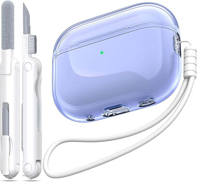 for Airpods Pro 2nd/1st Generation Case Cover, Compatible with Airpods Pro Case 2nd Gen USB C Charging Port, Clear Soft Transparent Military Grade Shockproof Case, Clear Purple