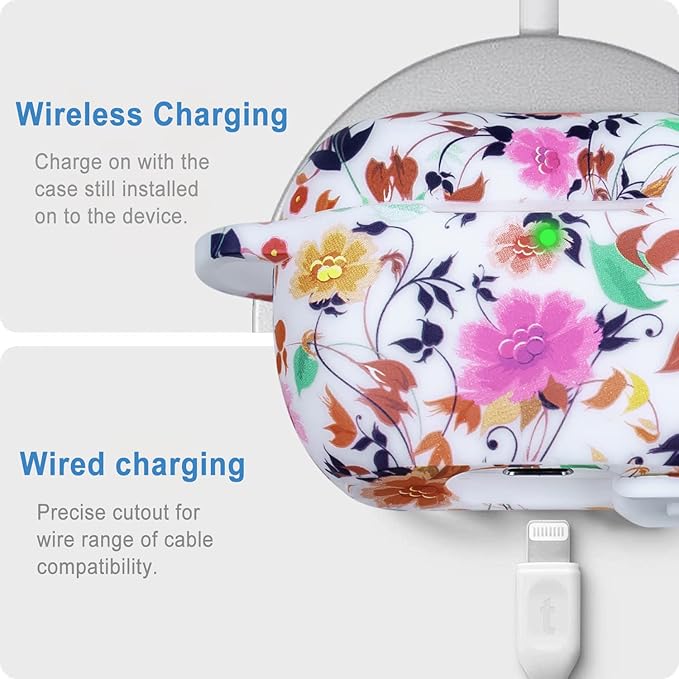 Flower Silicone Compatible with AirPods Pro Case 2019, Gawnock Soft Case Cover Flexible for Print Cover for Women Girls with Keychain - (Colorful Flower)