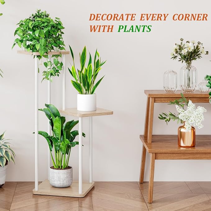 AZERPIAN 3 Tier Plant Stand Indoor Metal Plant Shelf for Multiple Plants Corner Flower Holders for Living Room Balcony Bedroom Patio Garden, Black (White, 3 tier)