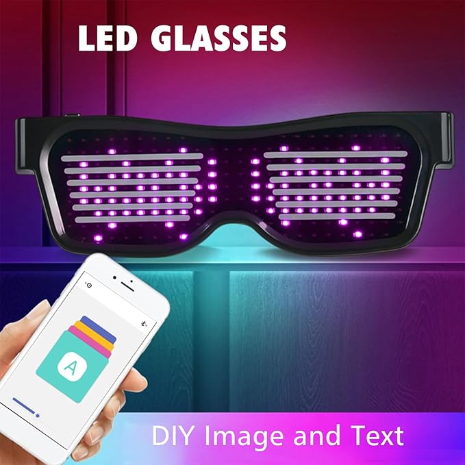 LED Glasses,light Up Glasses, Customizable Bluetooth LED Glasses, Halloween Glasses for Party, APP Control LED Display Smart Glasses for Nightclub, Festivals, Raves, Christmas for Adults over 18