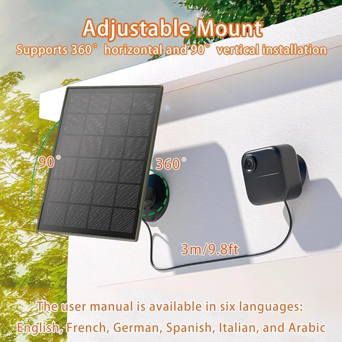 3W/5V Solar Panel with Biuld-in 6000mAh Batteries,Compatible with Blink Camera,for Blink Outdoor 4(4th Gen)/Outdoo/Indoor (3rd Gen) XT3 and XT/XT2 Camera,IP65,with 9.8ft/3m Cable,Easy to Install