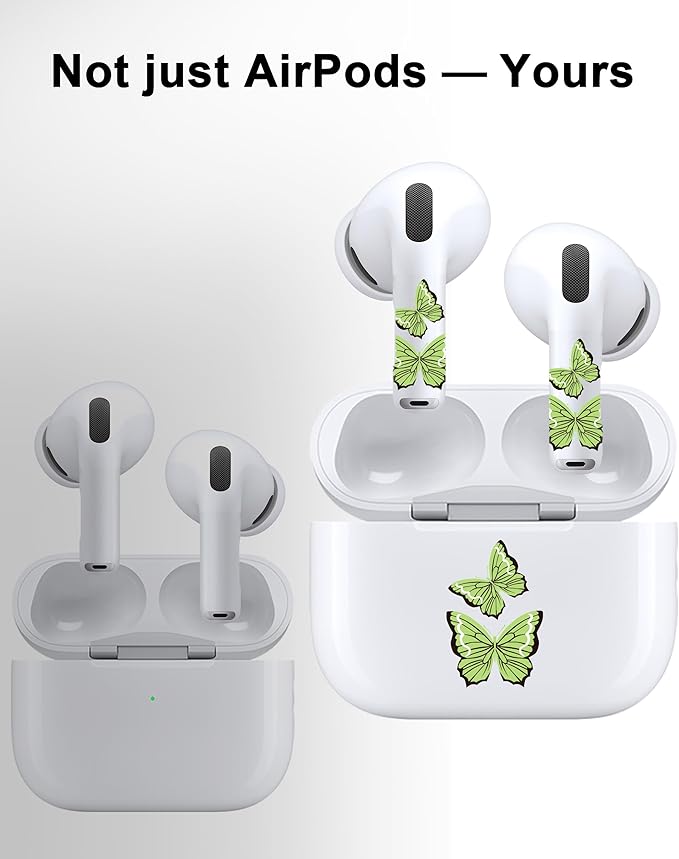 ROCKMAX for AirPods Glow in The Dark Skin Set, Butterfly Earbud + Charging Case Stickers with Applicator & Spare, Universal Fit for AirPods 1/2/3/4 & Pro/Pro 2/Pro 3, Sweat-Resistant, Removable
