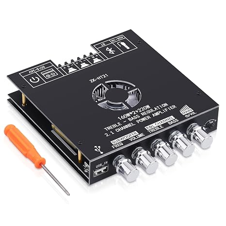 ZK‑HT21 Bluetooth Amplifier Board,160W×2+220W 2.1 Channel Amp Module Subwoofer Output Treble Bass for Passive Speakers