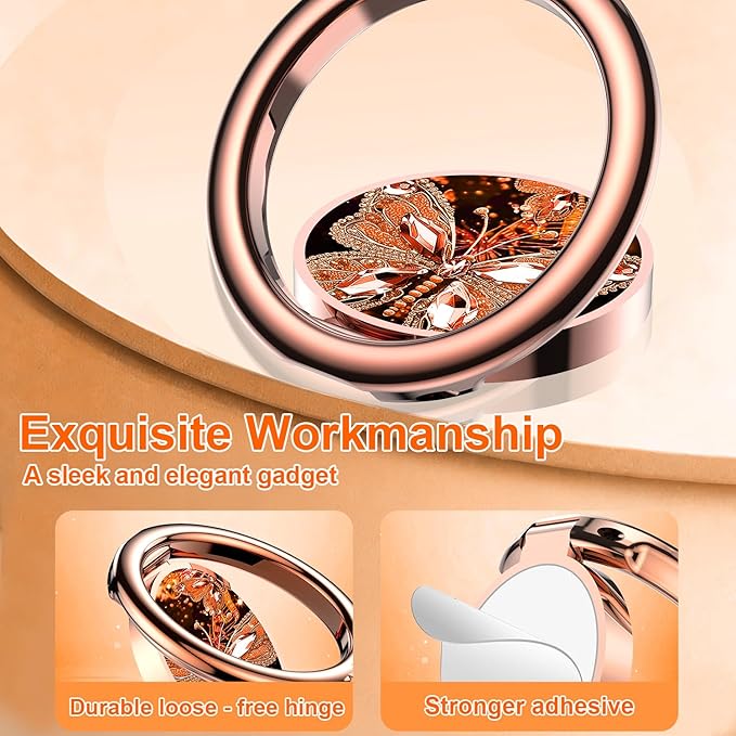 Magnetic Phone Ring Holder for MagSafe Grip,[Super Magnet],Stylish 360° Rotation Cell Phone Grip Stand Finger Ring Kickstand for iPhone 17 16 15 14 Pro Max,iPad and Smartphones,Orange
