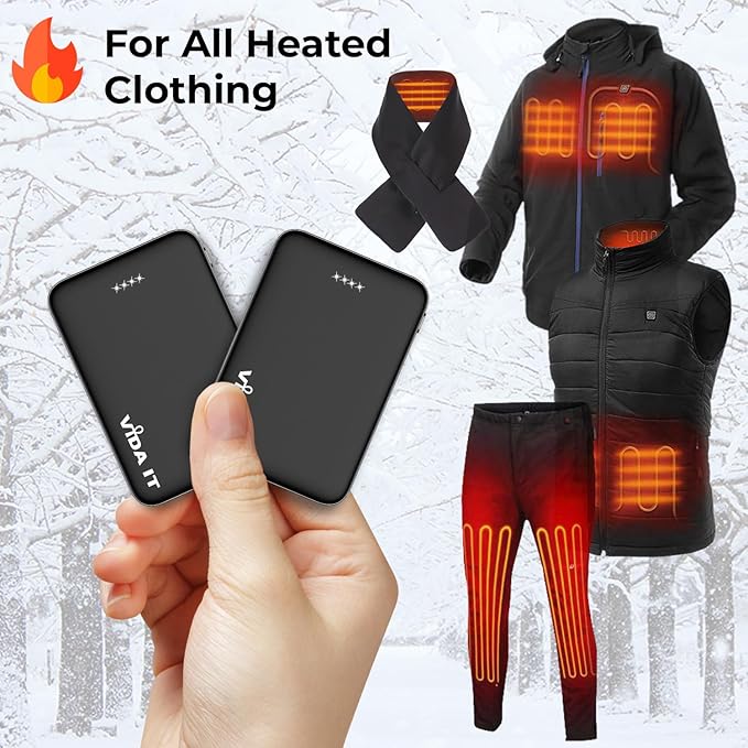 Vida IT 2-Pack Ultra Compact Power Bank Battery Pack for Heated Vest Jacket Coat Scarf Socks, 5000mAh USB Power Pack Portable Charger for iPhone Samsung Android Phone, Lightweight and Small 2A 5V DC