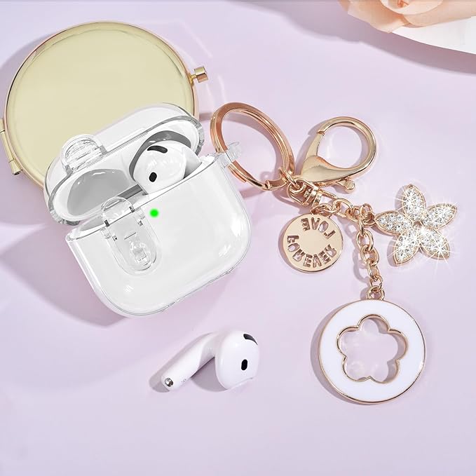 (with Safety Lock) Clear Case Compatible with Cute Apple Airpods 4 Cases 2024 Women, VISOOM Soft TPU Transparency Air pods 4 Gen Case iPods 4 Earbuds Case Girl Bling Keychain for Airpod iPod 4th Gen