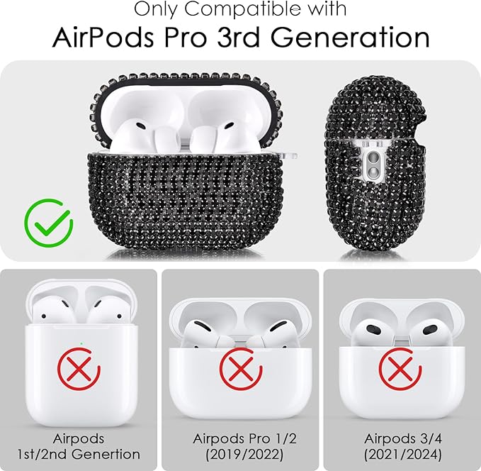 Bling Airpods iPods Pro 3 Case Cover 2025, VISOOM Rhinestone Airpods Pro 3 Cases Cute Glitter Jewelry Airpod iPod Pro3 Cases for Sparkly Apple AirPods iPods Pro 3rd Gen Case with Keychain for Women