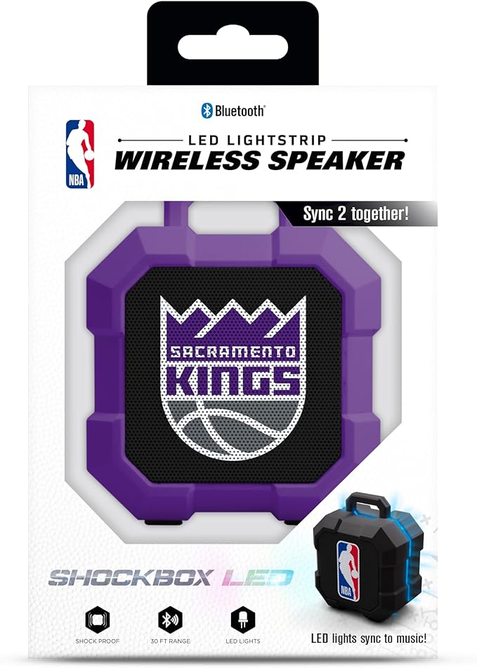 SOAR NBA Shockbox LED Wireless Bluetooth Speaker - Water Resistant IPX4, 5.0 Bluetooth with Over 5 Hours of Play Time - Small Portable Speaker - Officially Licensed NBA, Perfect Home & Outdoor Speaker