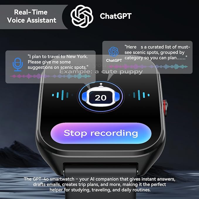 AI Smart Watch for Men Women, 1000mAh Fitness Tracker 60-Day Standby Time, 1.96" HD SmartWatch with 200+ Sport Modes/Heart Rate/Sleep Monitor, IP68 Waterproof Pedometer for Android iOS