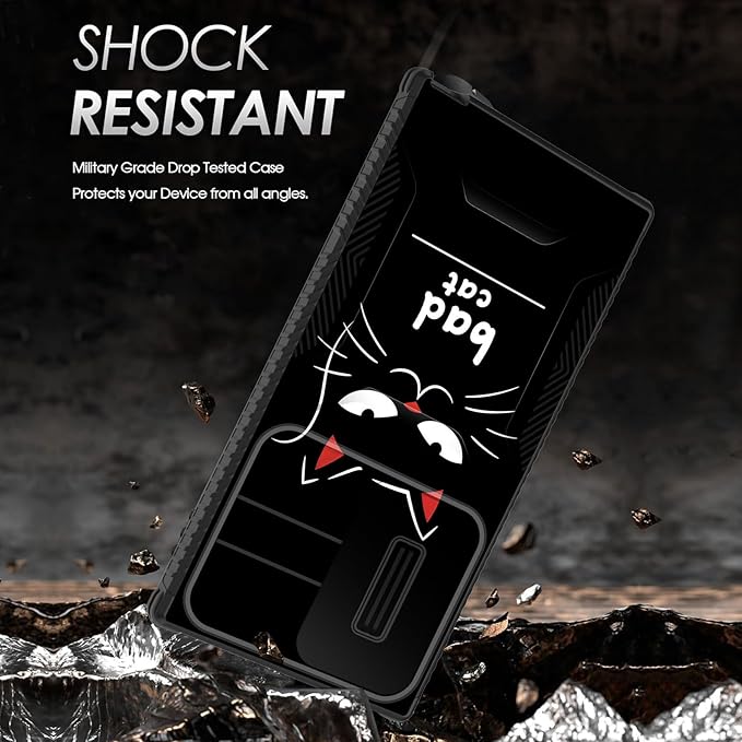 for Galaxy S25 Ultra Case Built in Slide Camera Lens Cover,Heavy Duty Shockproof Protection Dual Layer Case for Samsung Galaxy S25 Ultra 6.9" 2025,Funny Cat