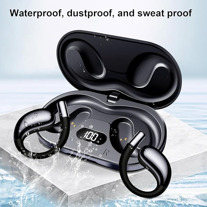 Wireless Earbuds,Open Ear Earbuds - Bone Conduction Headphones,Running Headphones,Waterproof Deep Bass Earphones for Fitness and Running, Sports Headphones,Sweat-Resistant for Workouts (Black)