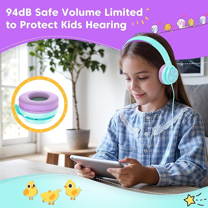 Kids Headphones with 3.5mm & USB C Wired Headphones, USB C Headphones Kids for School, Lightweight On-Ear Headphones Built-in Mic and Safe Volume Limited for Classroom/Girls/Boys/Travel/Tablets(Green)