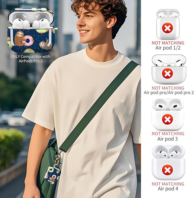 Compatible with AirPods Pro 3 Case 2025 for Women Girls – Cute Shockproof Protective Cover with Gold Round Buckle, Anti-Drop Soft Case for AirPod Pro 3rd Gen (Cute Sloth with Sweet)